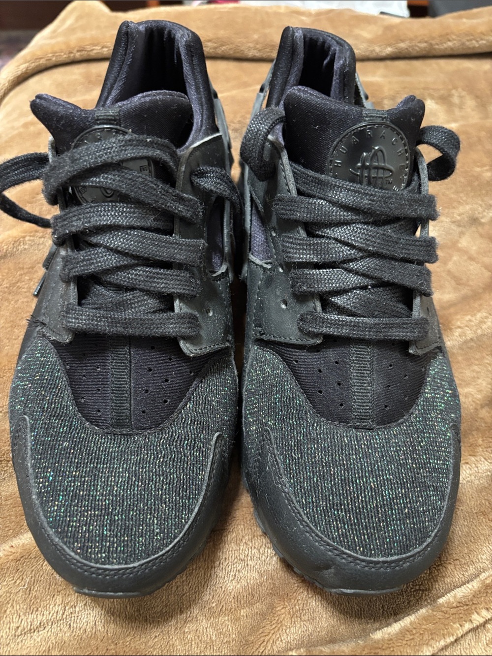 Nike Kids Black Sneakers with Green Sparkle